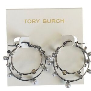 NWT Tory Burch Crystal Double Hoop Earring w/Dust Bag $195 GBP